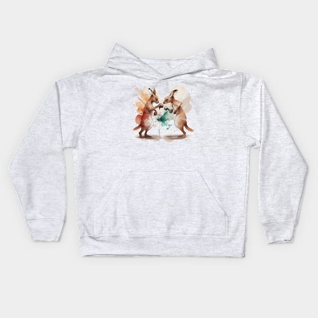 Kangaroo boxing Kids Hoodie by AI INKER